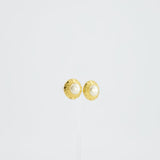 Chanel Vintage Gold Round Logo with Pearl Clip-On Earrings