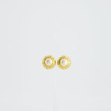 Chanel Vintage Gold Round Logo with Pearl Clip-On Earrings