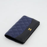 Chanel Navy Gabrielle CC Yen Wallet with Gold Hardware