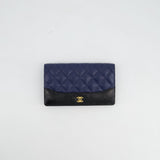 Chanel Navy Gabrielle CC Yen Wallet with Gold Hardware