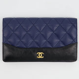 Chanel Navy Gabrielle CC Yen Wallet with Gold Hardware