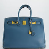 Hermès Birkin Blue Jean 35cm in Gulliver Leather with Gold Hardware