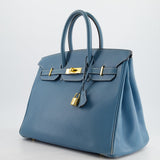 Hermès Birkin Blue Jean 35cm in Gulliver Leather with Gold Hardware