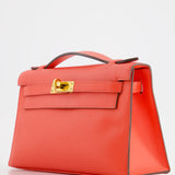 Hermès Kelly Pochette in Rouge Pivoine Epsom Leather with Gold Hardware