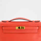 Hermès Kelly Pochette in Rouge Pivoine Epsom Leather with Gold Hardware