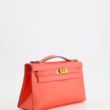 Hermès Kelly Pochette in Rouge Pivoine Epsom Leather with Gold Hardware