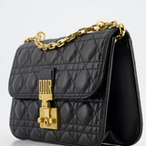 Christian Dior Black Leather Dior Addict Flap Bag with Antique Gold Hardware