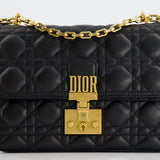 Christian Dior Black Leather Dior Addict Flap Bag with Antique Gold Hardware