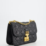 Christian Dior Black Leather Dior Addict Flap Bag with Antique Gold Hardware