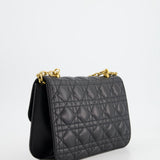 Christian Dior Black Leather Dior Addict Flap Bag with Antique Gold Hardware