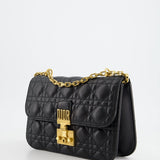 Christian Dior Black Leather Dior Addict Flap Bag with Antique Gold Hardware