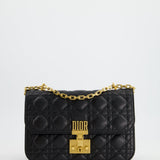 Christian Dior Black Leather Dior Addict Flap Bag with Antique Gold Hardware