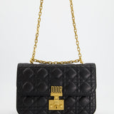 Christian Dior Black Leather Dior Addict Flap Bag with Antique Gold Hardware