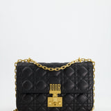 Christian Dior Black Leather Dior Addict Flap Bag with Antique Gold Hardware