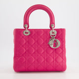 Christian Dior Hot Pink Medium Lady Dior Bag in Cannage Lambskin with Silver Hardware