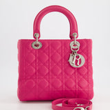 Christian Dior Hot Pink Medium Lady Dior Bag in Cannage Lambskin with Silver Hardware