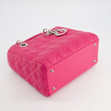 Christian Dior Hot Pink Medium Lady Dior Bag in Cannage Lambskin with Silver Hardware