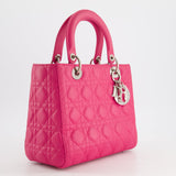 Christian Dior Hot Pink Medium Lady Dior Bag in Cannage Lambskin with Silver Hardware