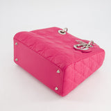 Christian Dior Hot Pink Medium Lady Dior Bag in Cannage Lambskin with Silver Hardware