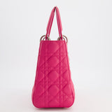 Christian Dior Hot Pink Medium Lady Dior Bag in Cannage Lambskin with Silver Hardware