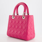 Christian Dior Hot Pink Medium Lady Dior Bag in Cannage Lambskin with Silver Hardware