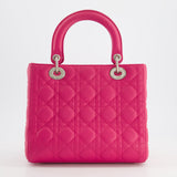 Christian Dior Hot Pink Medium Lady Dior Bag in Cannage Lambskin with Silver Hardware