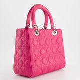 Christian Dior Hot Pink Medium Lady Dior Bag in Cannage Lambskin with Silver Hardware