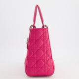 Christian Dior Hot Pink Medium Lady Dior Bag in Cannage Lambskin with Silver Hardware