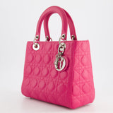 Christian Dior Hot Pink Medium Lady Dior Bag in Cannage Lambskin with Silver Hardware