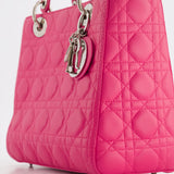 Christian Dior Hot Pink Medium Lady Dior Bag in Cannage Lambskin with Silver Hardware