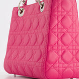 Christian Dior Hot Pink Medium Lady Dior Bag in Cannage Lambskin with Silver Hardware