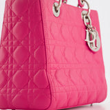 Christian Dior Hot Pink Medium Lady Dior Bag in Cannage Lambskin with Silver Hardware