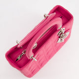 Christian Dior Hot Pink Medium Lady Dior Bag in Cannage Lambskin with Silver Hardware