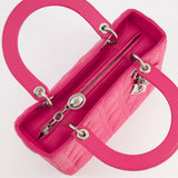 Christian Dior Hot Pink Medium Lady Dior Bag in Cannage Lambskin with Silver Hardware