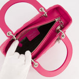 Christian Dior Hot Pink Medium Lady Dior Bag in Cannage Lambskin with Silver Hardware