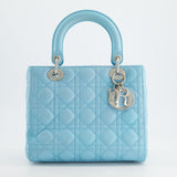 Christian Dior Tiffany Blue Medium Lady Dior Bag in Cannage Lambskin with Silver Hardware