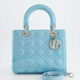 Christian Dior Tiffany Blue Medium Lady Dior Bag in Cannage Lambskin with Silver Hardware