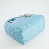 Christian Dior Tiffany Blue Medium Lady Dior Bag in Cannage Lambskin with Silver Hardware