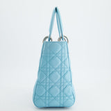 Christian Dior Tiffany Blue Medium Lady Dior Bag in Cannage Lambskin with Silver Hardware