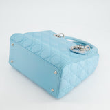 Christian Dior Tiffany Blue Medium Lady Dior Bag in Cannage Lambskin with Silver Hardware