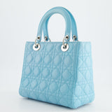 Christian Dior Tiffany Blue Medium Lady Dior Bag in Cannage Lambskin with Silver Hardware