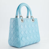 Christian Dior Tiffany Blue Medium Lady Dior Bag in Cannage Lambskin with Silver Hardware