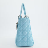 Christian Dior Tiffany Blue Medium Lady Dior Bag in Cannage Lambskin with Silver Hardware