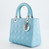 Christian Dior Tiffany Blue Medium Lady Dior Bag in Cannage Lambskin with Silver Hardware