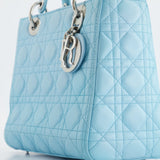 Christian Dior Tiffany Blue Medium Lady Dior Bag in Cannage Lambskin with Silver Hardware