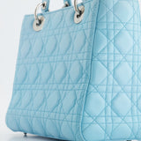 Christian Dior Tiffany Blue Medium Lady Dior Bag in Cannage Lambskin with Silver Hardware