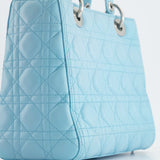 Christian Dior Tiffany Blue Medium Lady Dior Bag in Cannage Lambskin with Silver Hardware