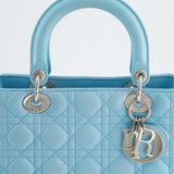 Christian Dior Tiffany Blue Medium Lady Dior Bag in Cannage Lambskin with Silver Hardware