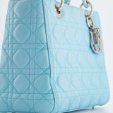 Christian Dior Tiffany Blue Medium Lady Dior Bag in Cannage Lambskin with Silver Hardware