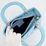 Christian Dior Tiffany Blue Medium Lady Dior Bag in Cannage Lambskin with Silver Hardware